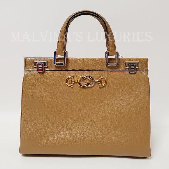 GUCCI BAG 564714 ZUMI MEDIUM GRAINY TAUPE LEATHER TOP HANDLE INTERLOCKING G LOGO - Picture 6 of 16